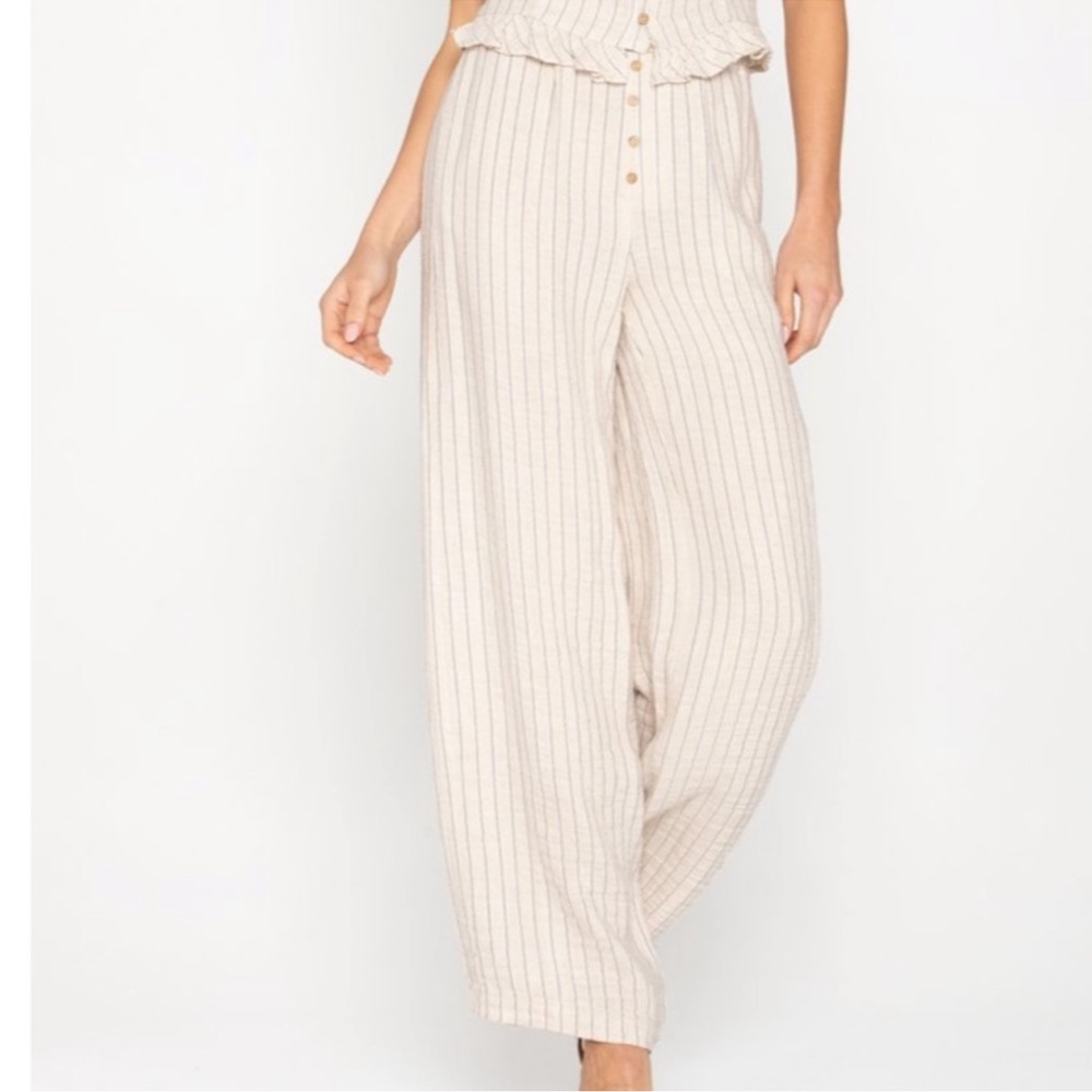 Miss Me Beige/Tan Linen Wide Leg Pants Large